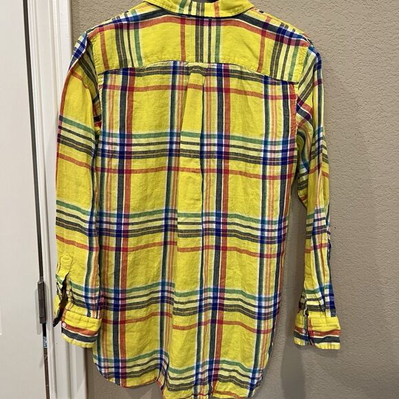 Lauren Ralph Lauren Womens Shirt Linen L Yellow Plaid Long Sleeve Button Up - Picture 4 of 7